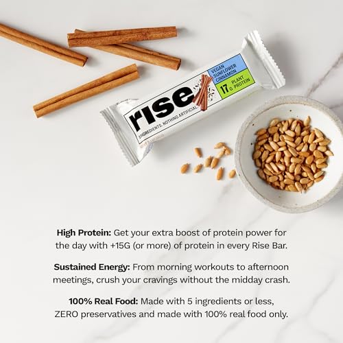 Rise Pea Protein Bar - Vegan Sunflower Cinnamon | Breakfast Bar & Protein Snack 17g Protein Just 5 Whole Food Ingredients Non-GMO Gluten-Free Soy Free