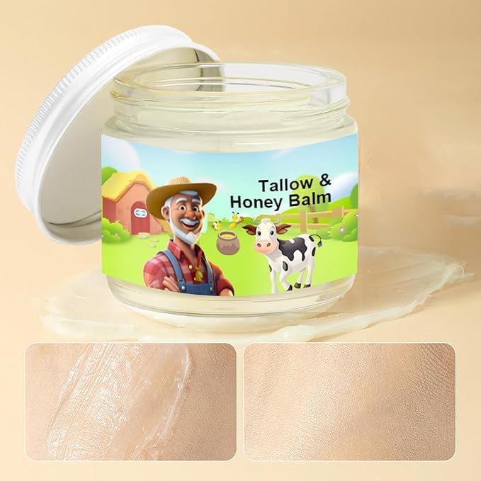 Tallow & Honey Balm，Tallow Face Moisturizer, Beef Tallow for Skin, Handmade All-Natural Moisturizer with Grass-Fed Beef Tallow & Raw Wild Honey for Smooth, Hydrated Skin ，Natural Formula (1pcs)
