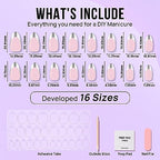 French Tip Press On Nails - BTArtbox 30 PCS Almond Fake Nails, Fit Perfectly & Natural Reusable Silver Outline Soft Gel Nails with Nail Glue and Jelly Glue in 16 Sizes, Rock Me