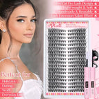 Lash Clusters Kit 50D 320 Pcs Individual Lashes Clusters Kit With Lash Bond and Seal and Eyelashes Tweezers 7-16 MM Cat Eye Wispy Eyelash Clusters D Curl Cluster Eyelash Extensions Kit