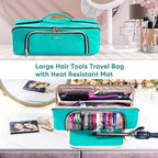 Large Hair Tools Travel Bag with Iron Mat - 2in1 Hair Tools Organizer for Hair Dryer Brush, Flat Irons, Straighteners, Curling Irons, Hair Bag, Makeup Bag, Cosmetic Bag for Travel Essentials