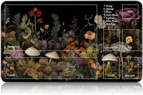 Magic TCG Rubber Playmat - Tabletop Card Playmat with Smooth Surface, Inked Game Mat with Zones, Battle Game, Wildflower Mushroom