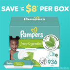 Pampers Baby Wipes, Free & Gentle, Hypoallergenic and Unscented Wipe, 100% Plant Based, Plastic-Free for Babies, 624 Total (8 Flip-Top Packs)