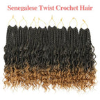 16 Inch Senegalese Twist Crochet Hair with Curly Ends - 8 Packs Boho Island Twist Crochet Hair Pre Looped Goddess Crochet Twist Hair for Black Women Braids Hair Extensions 1B/27