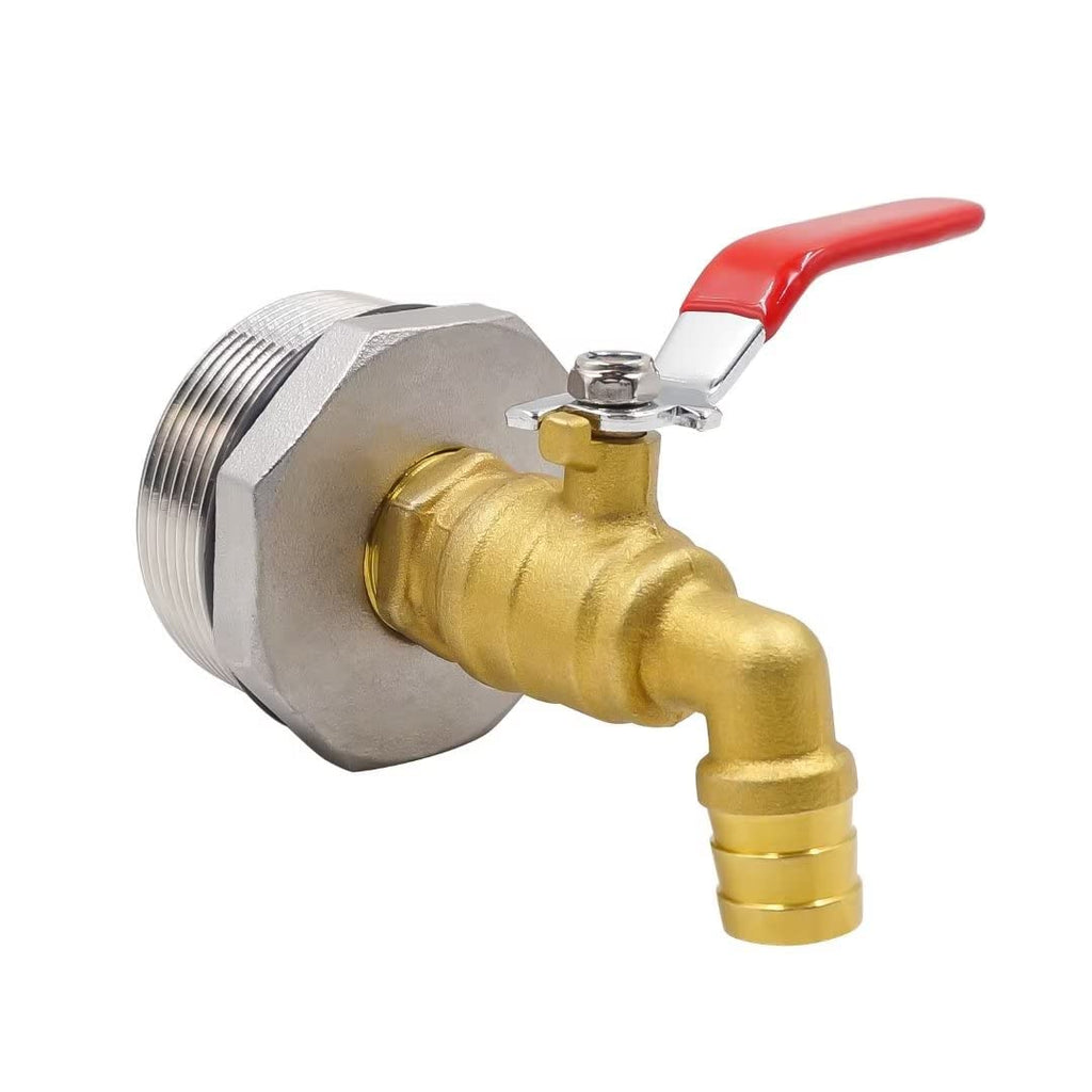 Horiznext 55 Gallon Drum Faucet with epdm Gasket, 50 gal Oil Water rain Barrel Valve Bucket Spigot, NPT3/4 Thread 5/8 inch Barb Brass Valve & 2" Stainless Steel Adapter kit