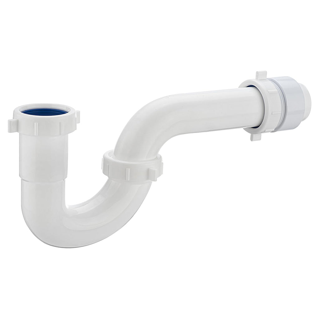 (1 Pack) Yariwiz White P Trap 1 1/2 Inch for Bathroom Kitchen Sink Drain Pipe Tubular Kit with White Threaded Adapter and Blue TPE Washer KSD-001W