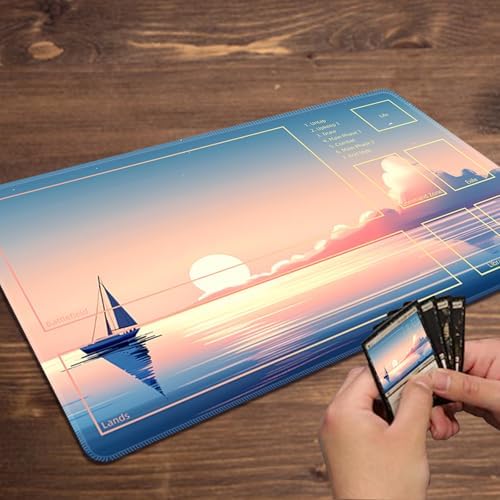 MTG Playmat with Zones Magic Card Playmat Game Mat,TCG & CCG Card Games Mat with Free Storage Bags Size 24 x 14 Inches (with Zones,Landscape)