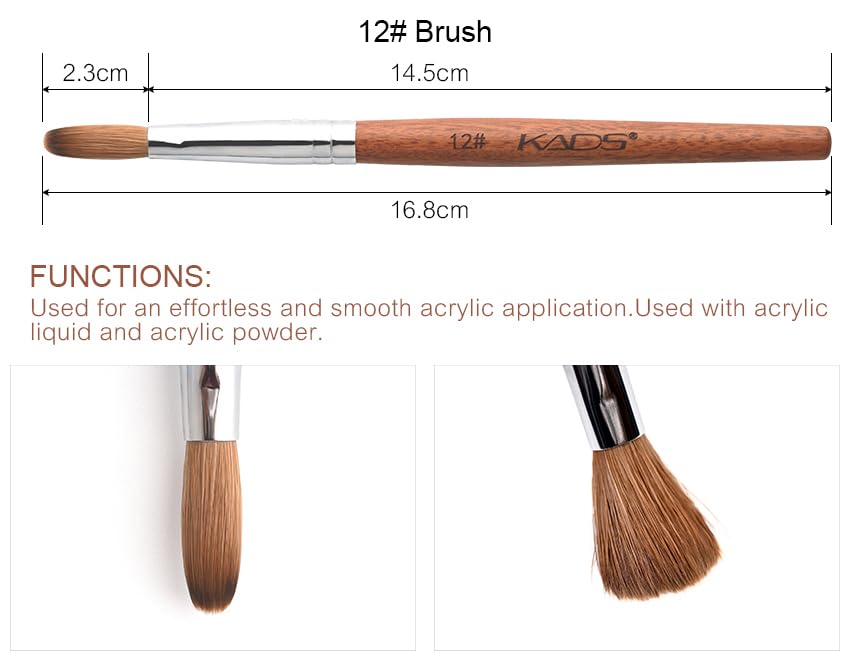 Kolinsky Acrylic Nail Brush Red Wooden Acrylic Nail Brush Professional Salon Acrylic Brush for Nail (12#)