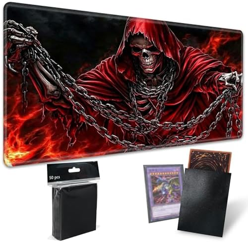 Playmats for Magic: The Gathering MTG Card Game Mat Plus 50 Pcs Card Sleeves, 24 x 14 inch TCG Mat with Stitched Edge for Commander Deck Duskmourn Board Game, Reaper with Cloak