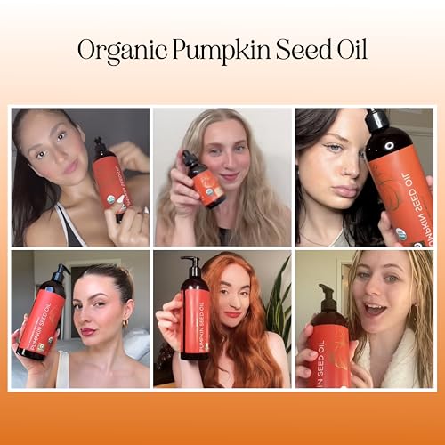 Pumpkin Seed Oil Organic Certified - 100% Pure Organic Pumpkin Seed Oil for Hair Growth and Anti Aging Face Oil - Organic Hair Oil for Dry Hair and Growth - Virgin Cold Pressed & Unrefined (16oz)