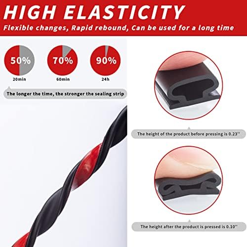 50 Feet D-Shape Rubber Weather Stripping Door Seal Strip, Fingwerk Self-Adhesive Backing Door Weatherstripping for Door Frame Insulation Large Gap, Easy Cut to Size with Tailor Scissors(Black)