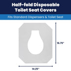 Hospeco Flushable Toilet Seat Covers - 1000 Pcs, 4 Packs of 250 - Disposable Paper Discreet Seats for Commercial Wall Dispenser, 16.75 x 14.25 Half-Fold, White
