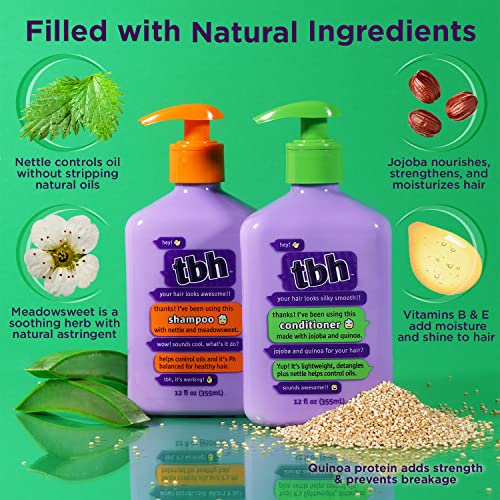 TBH Teen and Kids Shampoo and Conditioner Set - Shampoo and Conditioner for Oily Hair - Sulfate, Paraben Free - 12 oz (2 Pack)