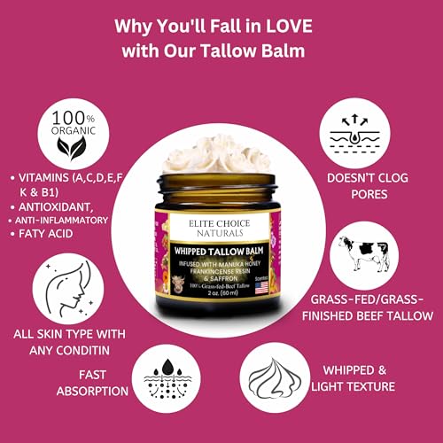 Whipped Tallow Balm - 100% Grass-Fed Beef Tallow, Pure Organic Moisturizer for Face & Body, Anti-Aging, Wrinkles, Fine Lines, Firming, Uneven Tone & Pigmentation - Handmade (2 Fl oz, Frankincense)