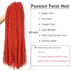 Red Passion Twist Hair, 30 Inch 7 Packs Water Wave Crochet Hair,Wrap Braiding Hair For Passion Twist Crochet Hair/Butterfly Locs/Spring Twist Crochet Braids Boho Hair Extension (30in,Red#)