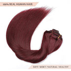 Sisily Clip in Hair Extensions Real Human Hair, 140g 7pcs Human Hair Clip in Hair Extensions Burgundy Red, Hair Extensions Real Human Hair Clip ins 16 Inch Straight Double Weft