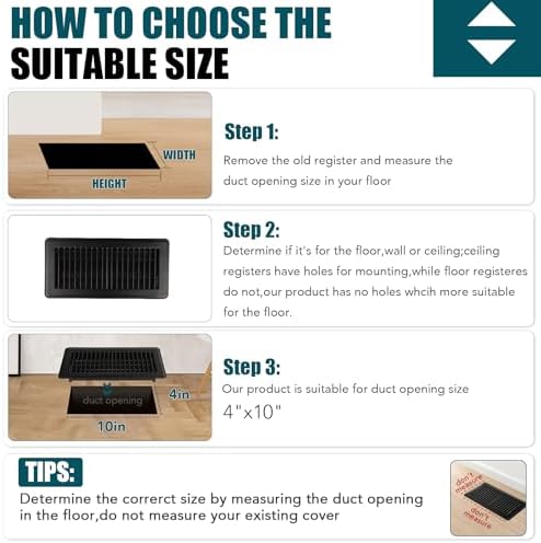VOISEN Floor Register 4x10, 8 Pack Black Floor Vent Covers, Heavy Duty Steel Walkable Floor Vents,Vent Covers for Home Floor