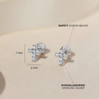 In Season Jewelry Sterling Silver Tiny CZ Cross Kids Earrings - Clear