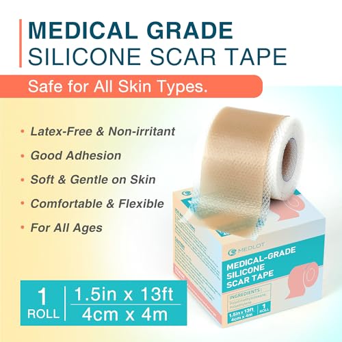 Silicone Scar Sheets, 1.5” x 156” Medical Silicone Scar Tape Roll, Reusable Scar Strips for Surgical, C-Section, Keloid Bump, Stretch Marks, Acne, Hypertrophic Scar Treatment