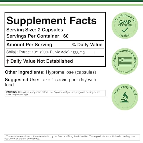 Shilajit Pure Himalayan Capsules (20% Fulvic Acid Supplement) 1,000mg of Authentic Shilajit Extract per Serving, 120 Count (High in Trace Minerals, No Fillers) by Double Wood (Pack of 2)