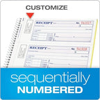 Adams Money and Rent Receipt Book, 2-Part Carbonless, 7-5/8" x 11", Spiral Bound, 200 Sets per Book, 4 Receipts per Page (SC1182), White/Canary