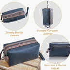 Leather Toiletry Bag Handmade With Premium Full Grain Real Leather - Water-Resistant - Stylish Travel Organizer Dopp Kit for Men and Women, travel size toiletries