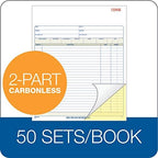 Adams Order Book, 2-Part, Carbonless, White/Canary, 8-3/8 x 10-11/16 Inches, 50 Sets per Book (DC8100) , 1 pack