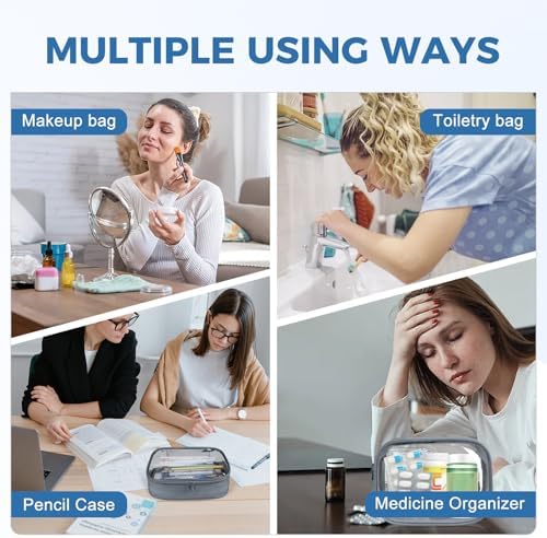 Moyad TSA Approved Clear Toiletry Bag, 2 Pack Quart Size 3-1-1 Liquids Pouch for Travel, Transparent Makeup & Cosmetic Organizer for Women Men, Grey