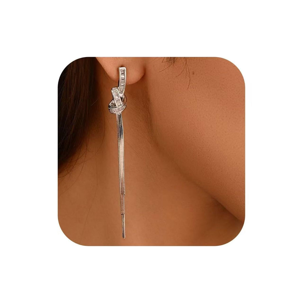 Dangle Earrings for Women, Sparkly Rhinestone Long Tassel Chain Earrings