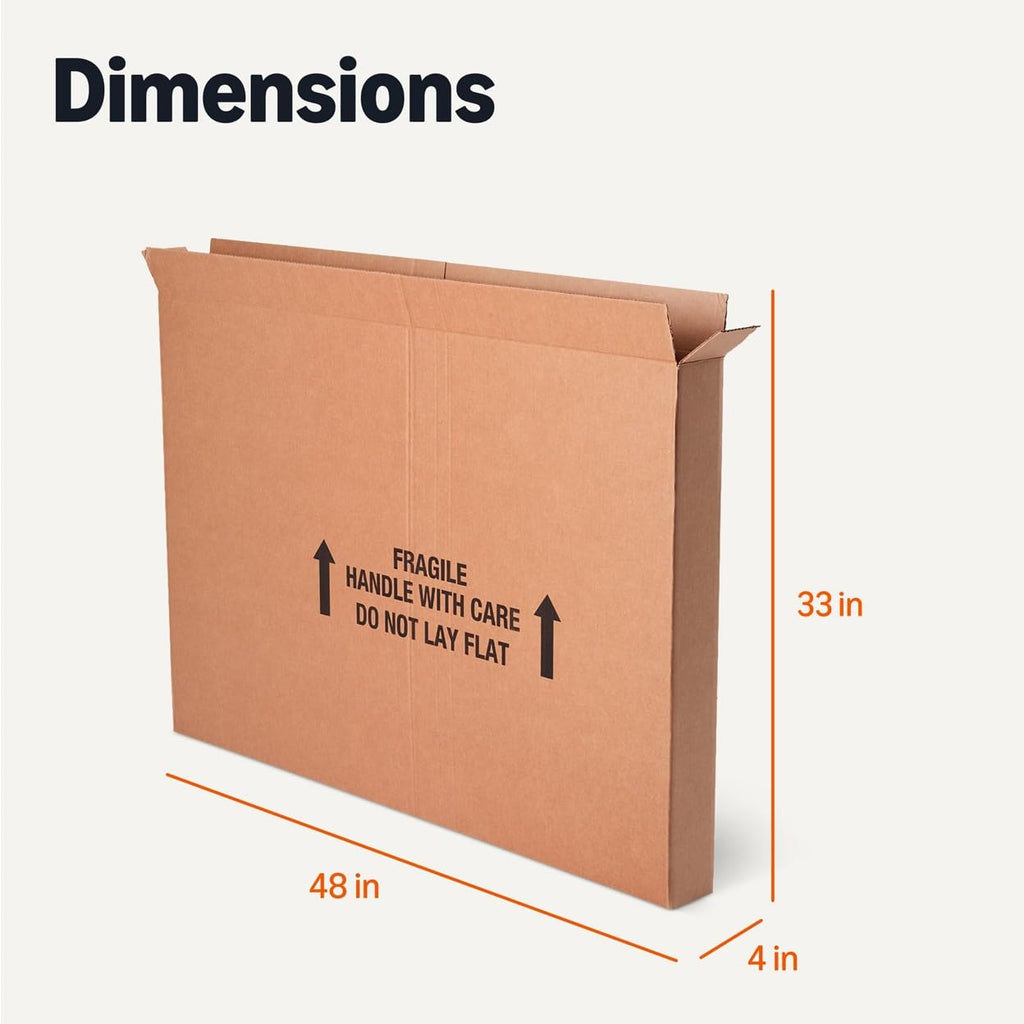 Amazon Basics TV Moving Box for 50-inch TV, Picture and Mirror, Heavy Duty Sturdy Shipping Container, 48 x 4 x 33 inches, 3-Pack
