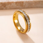 ZDZM Chunky Sparkle Gold Fidget Rings for Women Men Spinner Rings for Anxiety Relieving, Hypoallergenic 18K Gold Plated Full CZ Eternity Band Ring for Women, 6mm Wide Gold Rings Size 7
