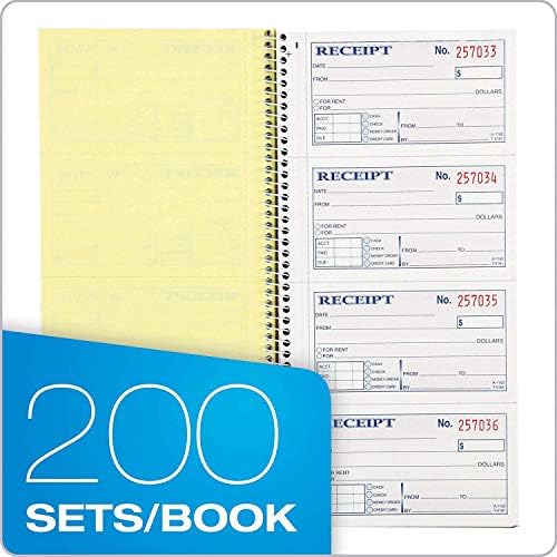 Adams Money and Rent Receipt Book, 2-Part Carbonless, 5-1/4" x 11", Spiral Bound, 200 Sets per Book, 4 Receipts per Page, Sold as 5 Pack, 1000 Sets Total (SC1152)