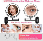 Magnifying Mirror with Lights 1x/15x Rechargeable: 8.5 inch Wall Mounted Lighted Makeup Mirror for Bathroom