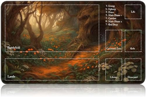 for MTG Game Playmat, for Magic TCG Rubber Play mat,Tabletop Card Playmats with Smooth Surface,Trading Card Inked Game Mat with Zones,Battle Game,Mysterious Tree Cave