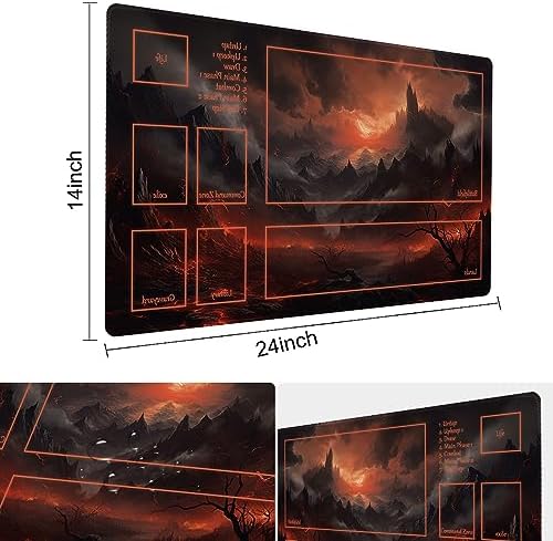 MTG Playmat Size 24x14in Free Storage Bags Non-Slip Backing Printing, Ideal for Card Game Enthusiasts TCG Playmat (with Zone,Burning Village)