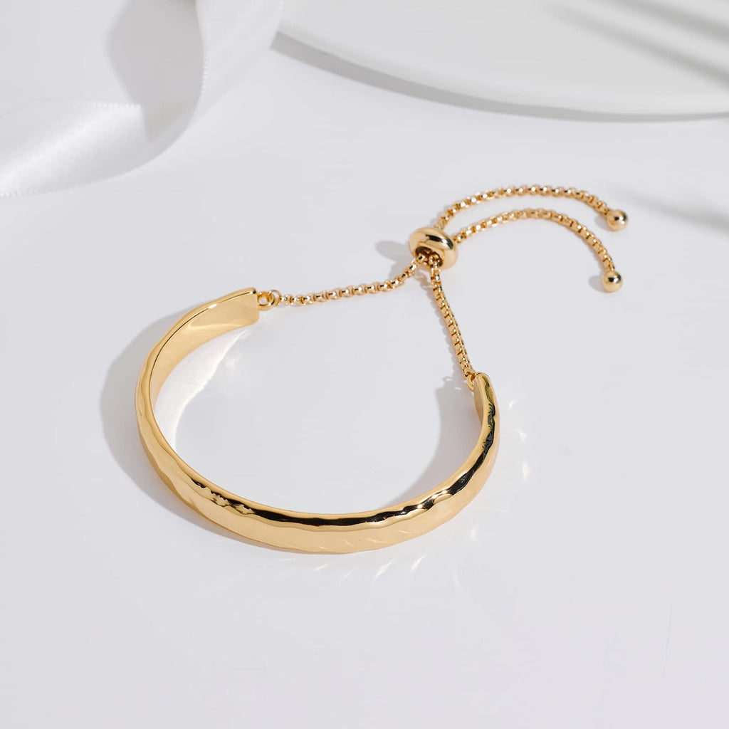 WOWORAMA Gold Hammered Bangle Bracelet for Women, Gold-Plated
