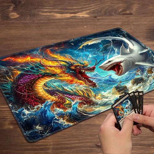 MTG Playmat Magic Card Playmat Game Mat,TCG & CCG Card Games Mat with Free Storage Bags Size 24 x 14 Inches (No with Zones,Fight)