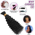 Human Braiding Hair For Boho Braids Deep Water Wave Bulk Human Hair for Braiding 12A Wet and Wavy Curly 100% Human Hair Extensions 3 Bundles 120g Natural Color 18inch