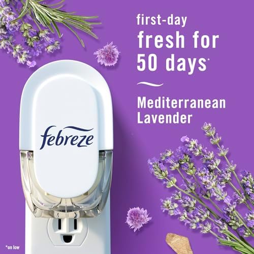 Febreze Odor-Fighting Fade Defy PLUG Air Freshener,Downy April Fresh, Mediterranean Lavender, .87 fl. oz. Oil Refills, 4 Refills (2 of Each)