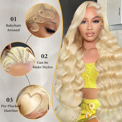 26 Inch 613 13x6 Lace Front Wig Human Hair Blonde Wig Human Hair 200 Density Blonde Lace Front Wigs Human Hair Pre Plucked 613 Body Wave Human Hair Wig 613 HD Lace Frontal Wigs Human Hair