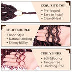 COOKOO Bohemian River Faux Locs Synthetic Braids Hair 18 Inch 8 Packs Burgundy Red Goddess Locs Hair with Curly Ends Ombre River Locs Crochet Braiding Hair for Women Boho Style Crochet Braids Tbug#