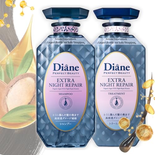 Moist Diane Hair Shampoo and Conditioner Set for Women& Men, Natural Keratin Protein Haircare, Japanese Hydrating Moisturizing Hair& Scalp Hair Care Set, Silicone & Sulfate Free, Extra Night Repair
