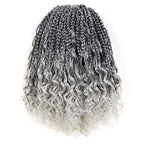 ToyoTress Boho Box Braids Crochet Hair - 16 Inch 8 Packs Ombre Gray Box Braids Crochet Hair Curly End Crochet Braids, Shouler Length Pre-looped Synthetic Braidsing Hair (16 Inch, T-Gray-8P)