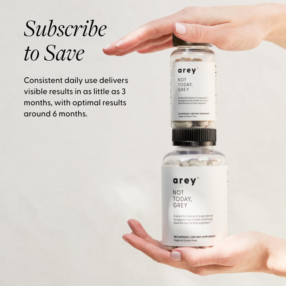 Arey Not Today, Grey Daily Hair Supplement for Women & Men | Slows Grey Hair Growth in 3–6 Months | Support for Thicker, Healthier Hair | Biotin, B + D Vitamins | Vegan & Gluten-Free (3 Months)