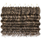Leeven 14 Inch 8 Packs Short Curly Crochet Hair Pre Looped Boho Ocean Wave Crochet Hair Chocolate Brown Mix Honey Blonde Ocean Braids Pre Twisted Synthetic Deep Wavy Crochet Hair for Women
