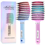 Boar Bristle Hair Brush, Curved Vented Detangler Brush Faster Blow Drying, Paddle Detangling Brush for Women Men Kids Wet Dry Long Curly Thick Straight Hair, Make Hair Shiny and Healthier(Purple+Blue)
