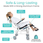 Vive Reclining Shower Chair with Wheels - Commode Wheelchair for Seniors, Disabled & Handicap - Padded Transfer Rolling Chairs w/Arms - Portable, Waterproof Shower Chair - Reclines for Easy Hair Wash