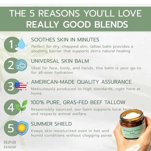 Whipped Tallow Balm (Tea Tree), Organic Body Butter Cream, Grass Fed Beef Tallow for Skin Moisturizer, All Natural Lotion, 2 oz