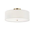 Globe Electric 2-Light Flush Mount Ceiling Light, Matte Brass Finish, White Linen Shade, E26 Base, Dimmable, Minimalist Home Lighting, 60998