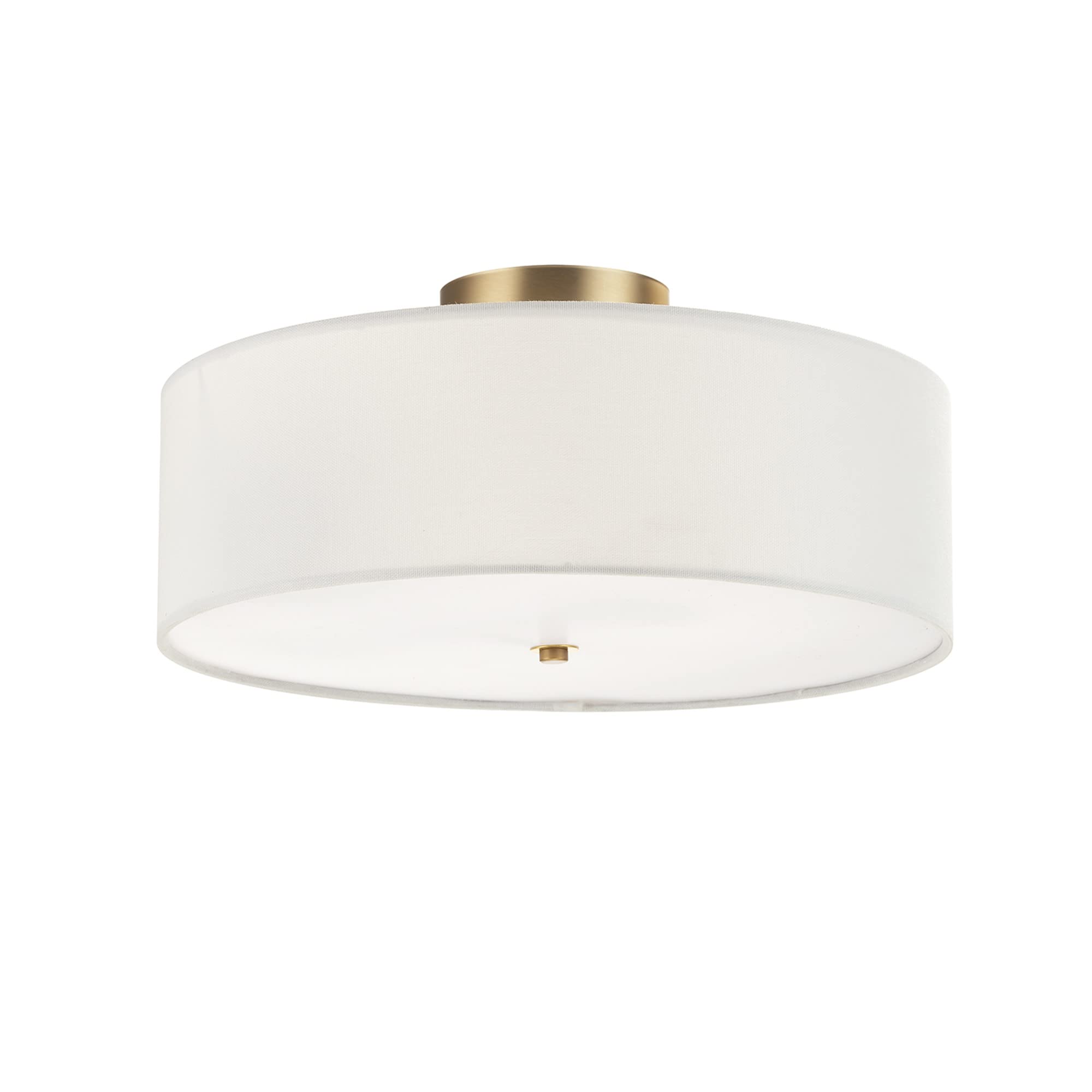 Globe Electric 2-Light Flush Mount Ceiling Light, Matte Brass Finish, White Linen Shade, E26 Base, Dimmable, Minimalist Home Lighting, 60998